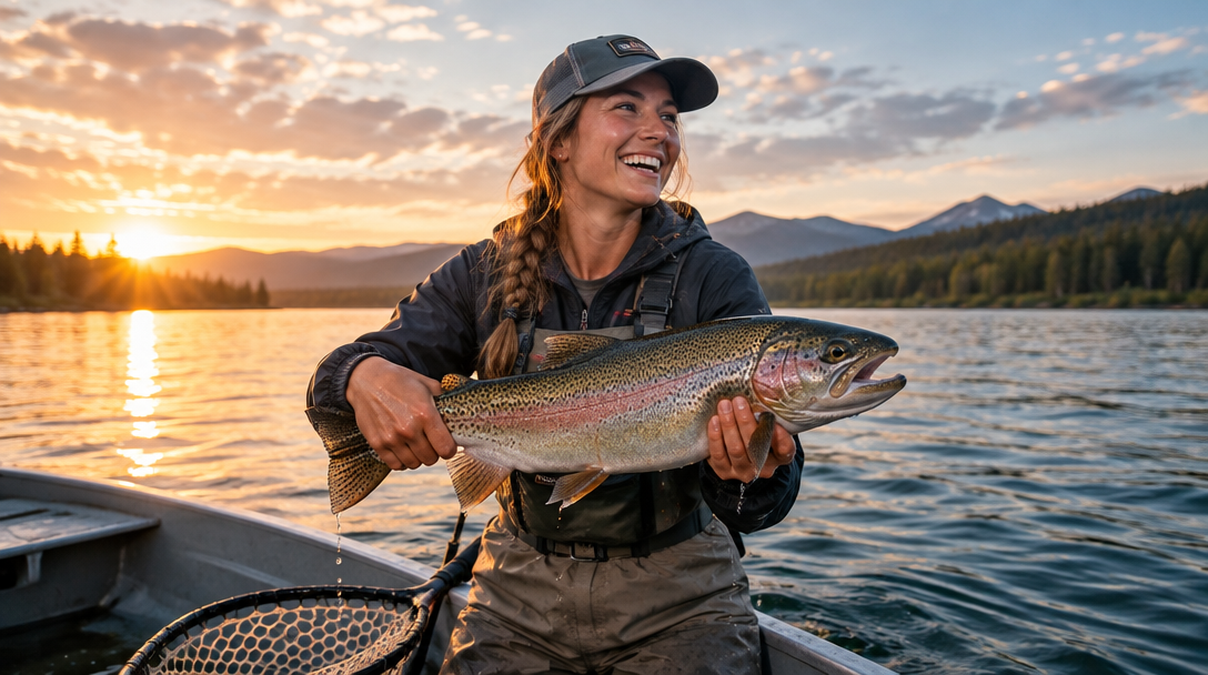 Angler fishing at sunset