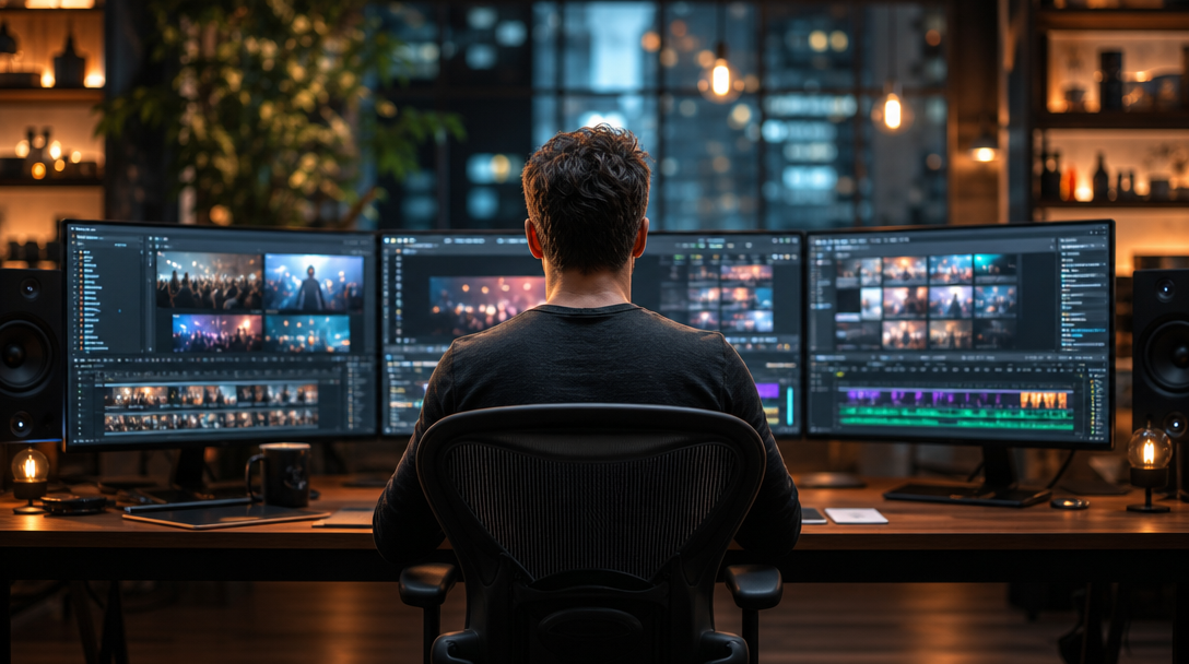 A cinematic landscape representing the journey from a long video to viral moments