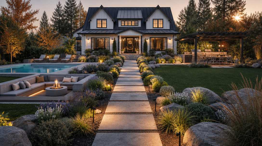 A finished outdoor living space designed with YardVision AI