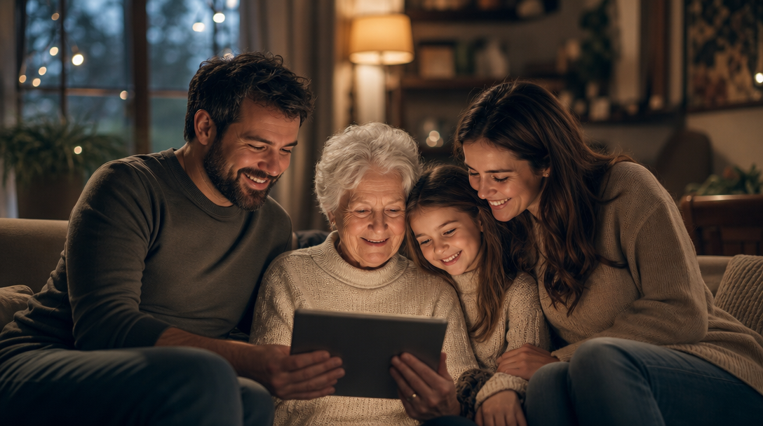 A family enjoying a warm sunset together