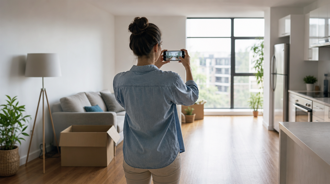 A renter documenting a rental walkthrough with LeaseLens
