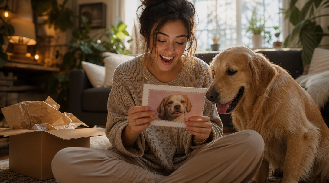 A pet and their person opening a Pawscript letter