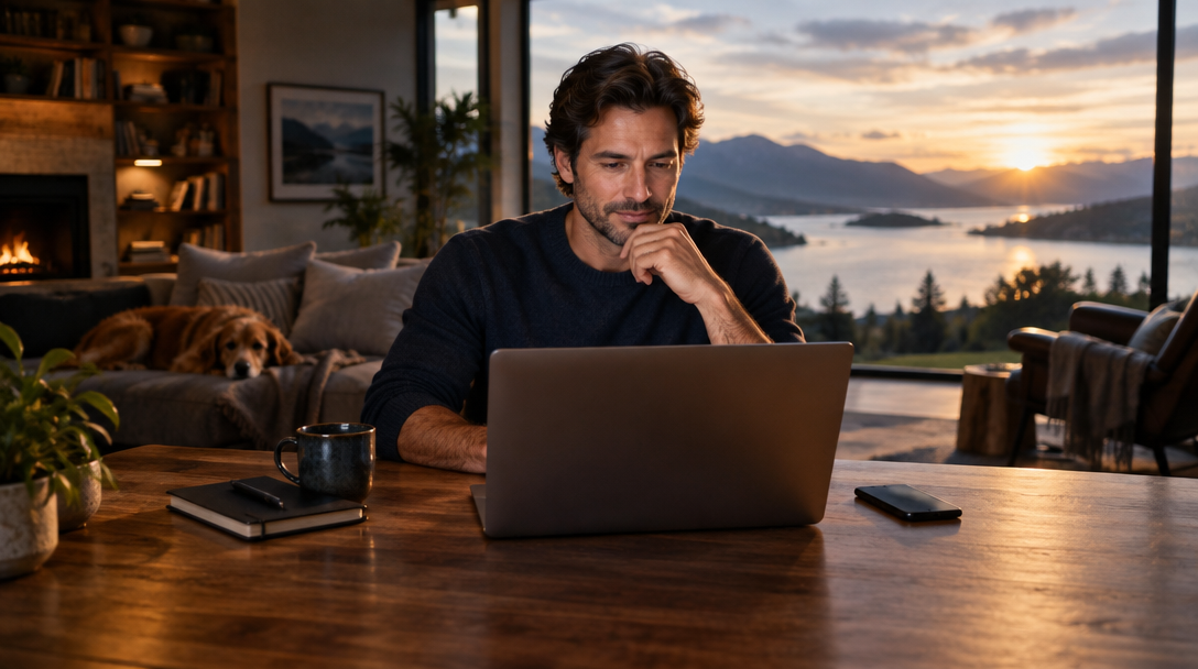A person thoughtfully preparing information for their family