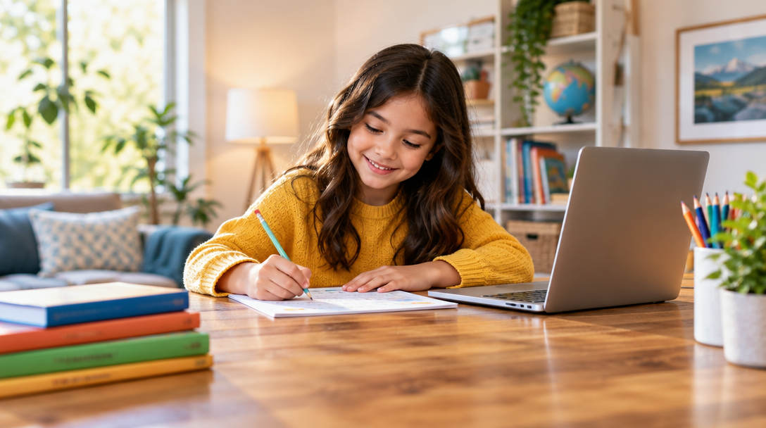 A child working through a practice sheet at home