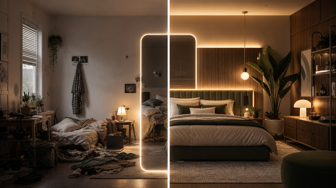 A room ready for its Roast My Room glow-up
