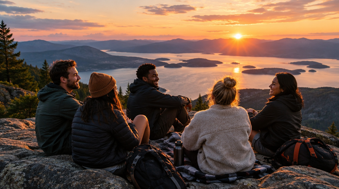 Friends sharing a sunset outdoors