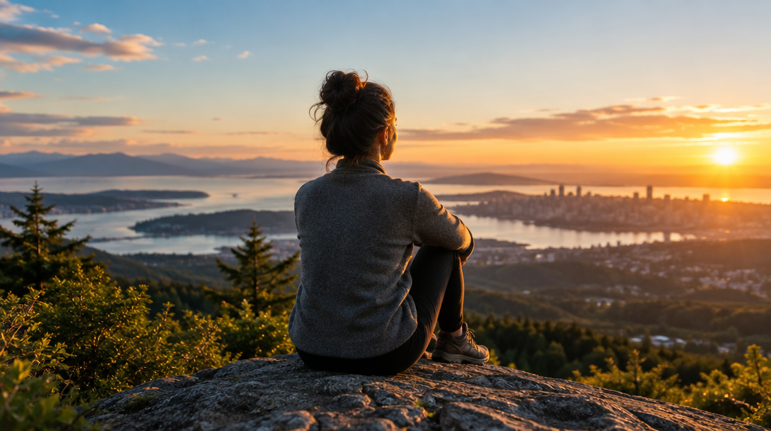 Person looking toward a brighter horizon