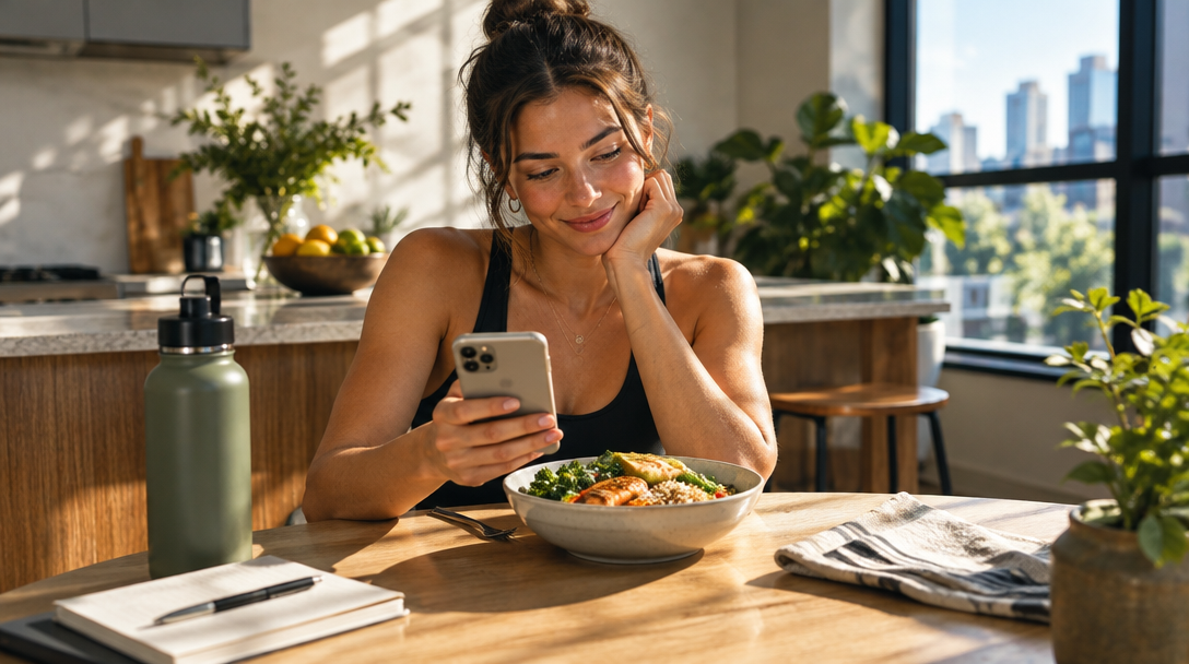 A person enjoying a colorful meal in a sunlit café