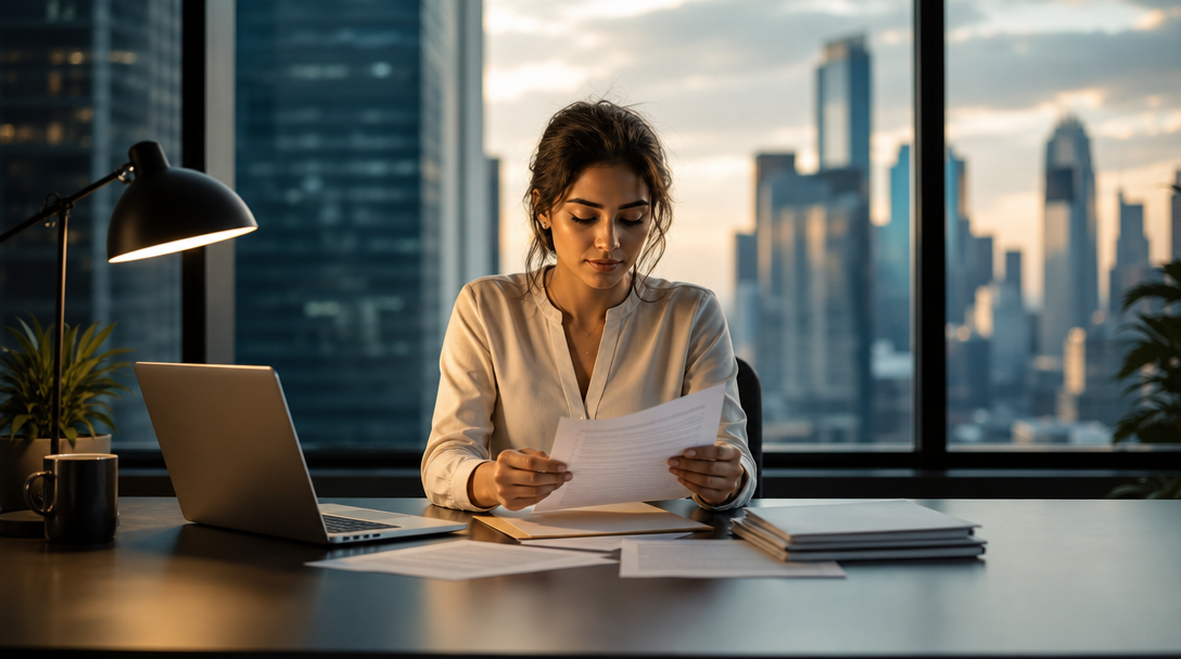 A freelancer reviewing contract findings with Clausewise