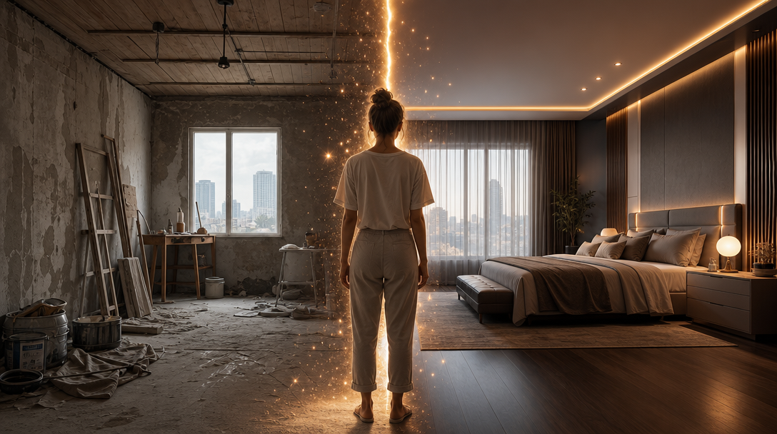 AI bedroom before-and-after concept