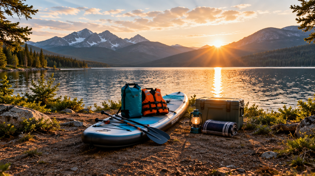 A view of a mountain lake ready for a day outside