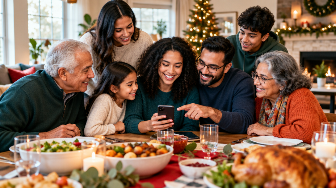 Multigenerational family sharing a meal together