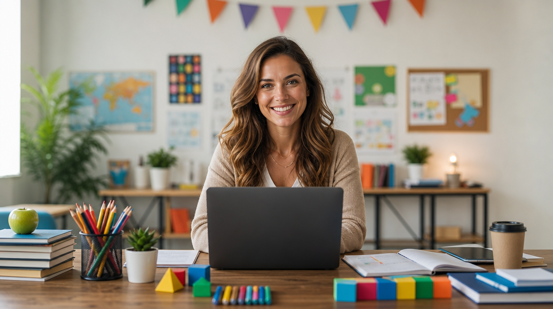 Teacher reviewing Brightory lesson resources