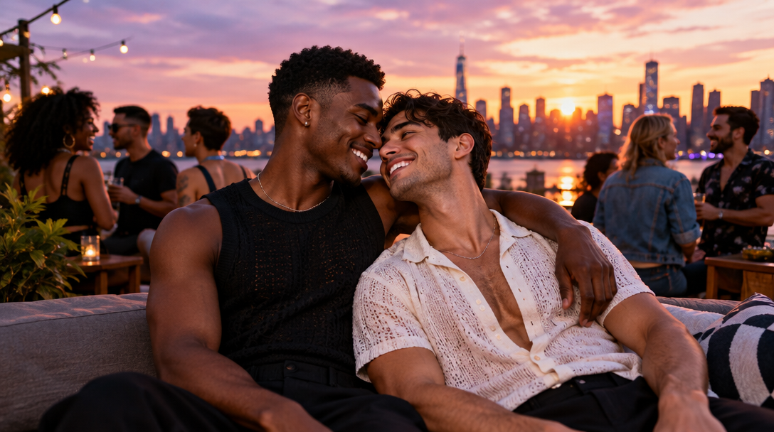 Two people enjoying a night out with friends
