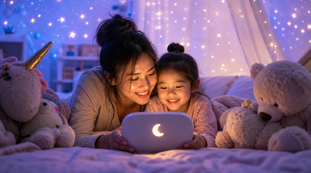 Child enjoying a Dreamdrop bedtime story