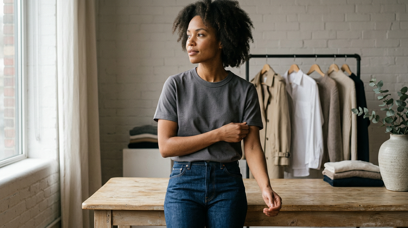 Rich stitched essentials on a clothing rail