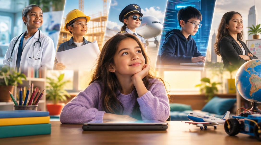 Kids imagining a future in medicine, engineering, aviation, software, and entrepreneurship