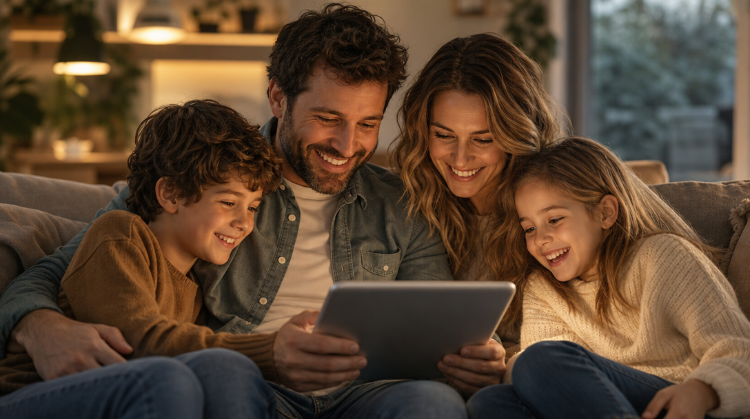 Family silhouetted in a cinematic sunset memory movie