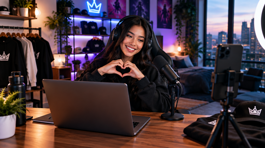 A creator streaming from a neon-lit studio