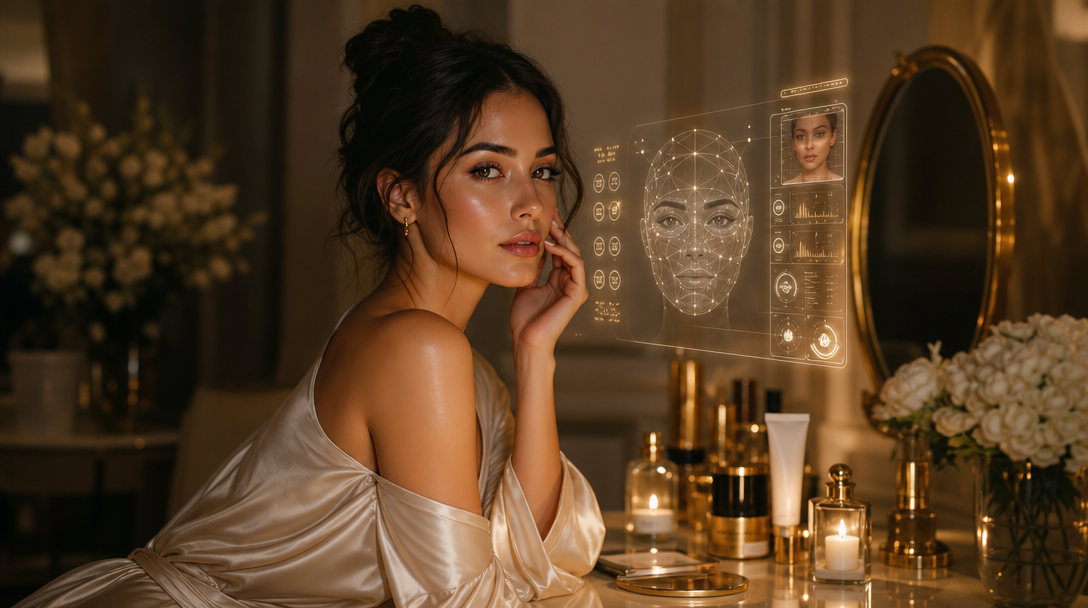 Woman illuminated by the GlowMuse beauty ritual