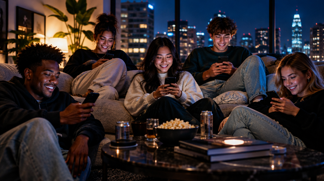 Friends sharing a late-night moment together