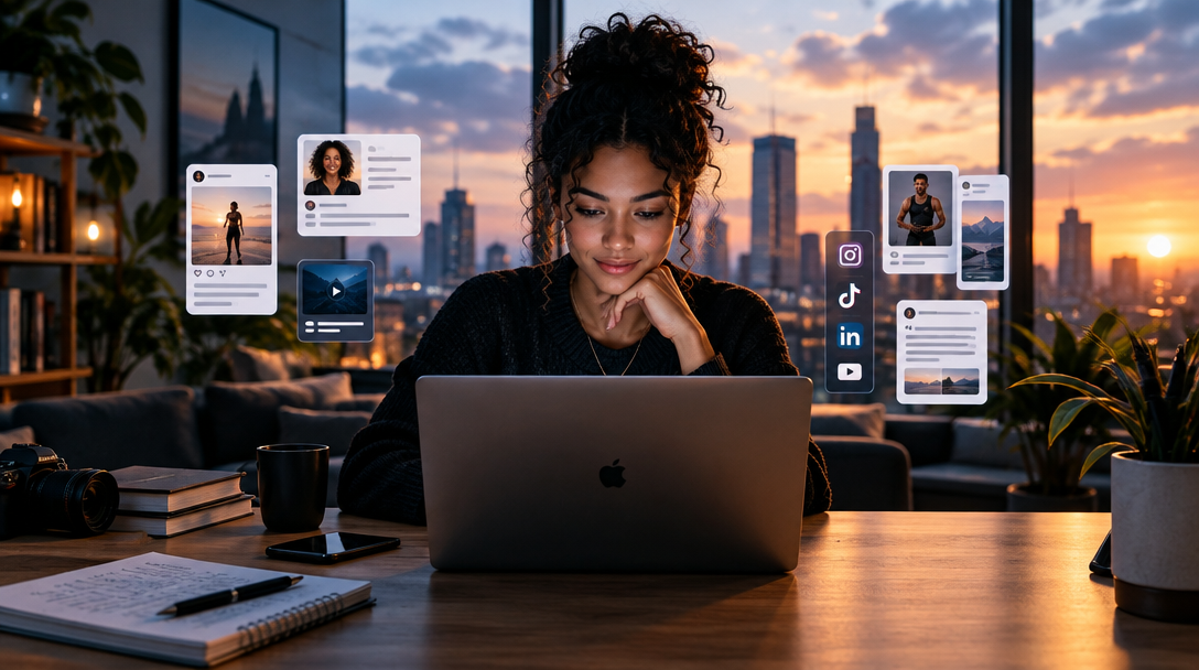 A creator shaping her ideas into content for multiple platforms