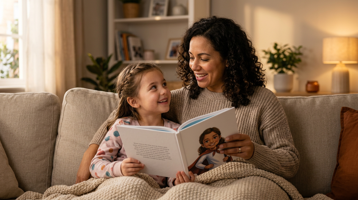 A parent and child enjoying storytime together