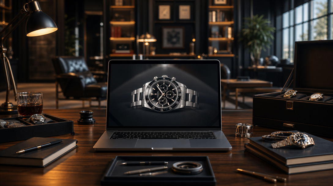 Luxury watch on a dark surface