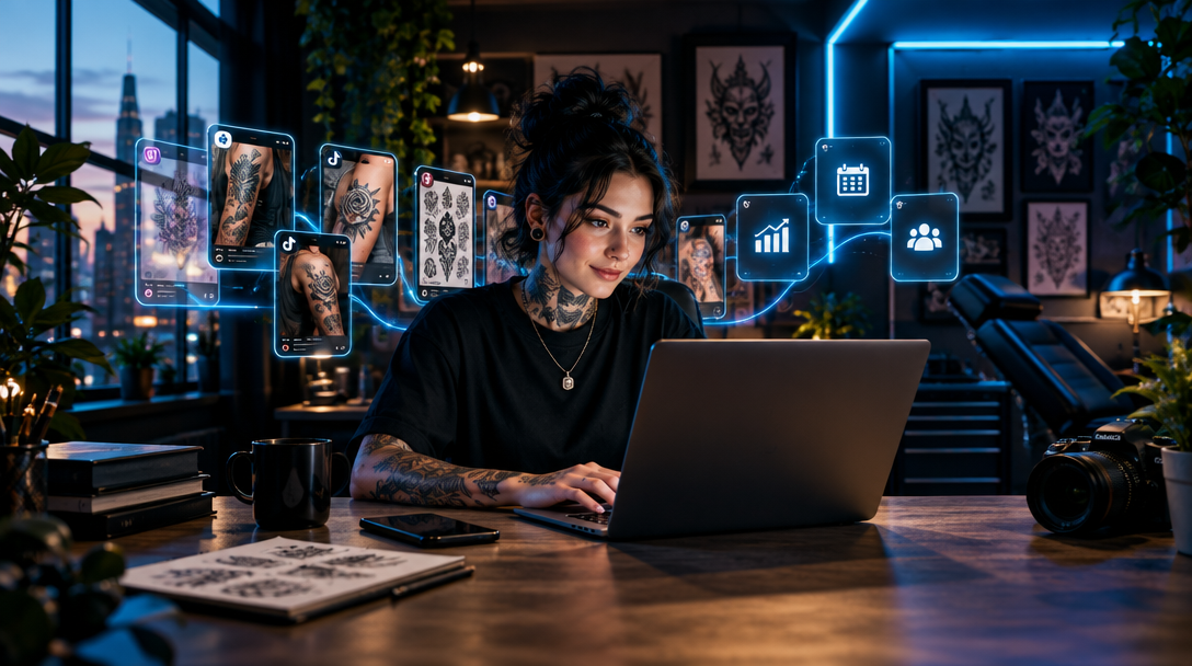 Tattoo artist creating new work