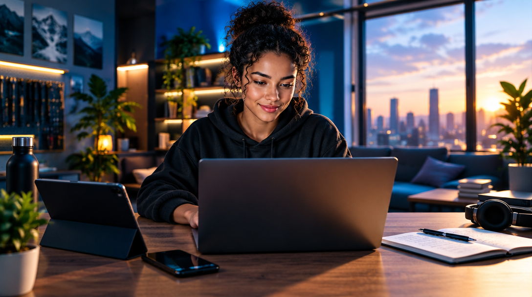 A beginner building digital skills at a laptop