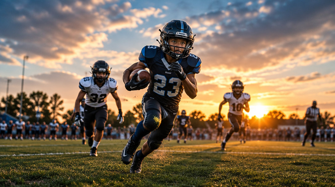 Youth football player running with the ball