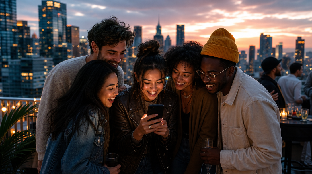 Friends watching a city sunset