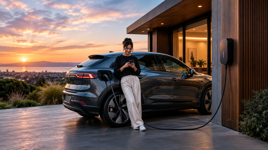 An EV charging at a home