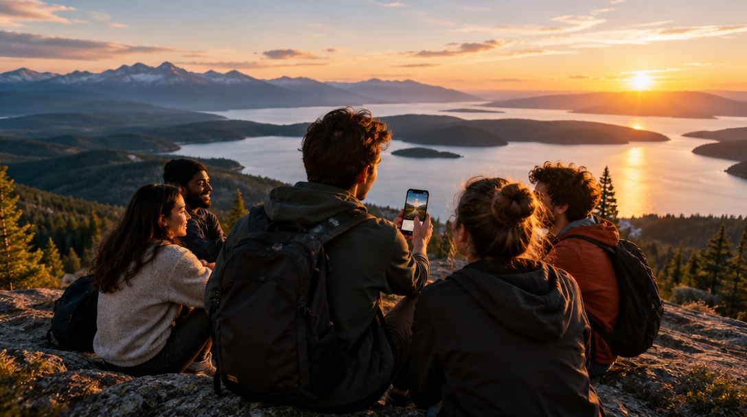 Friends sharing a moment together at sunset