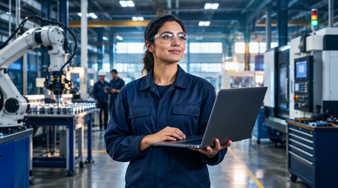 Manufacturing professional working on a factory floor
