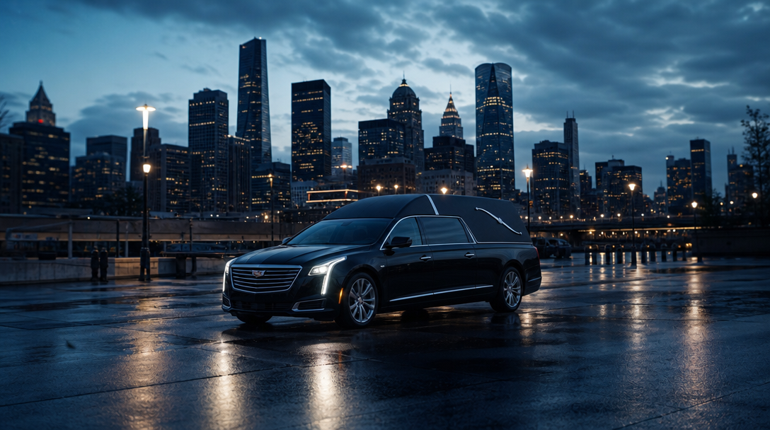 Black funeral transfer fleet on call