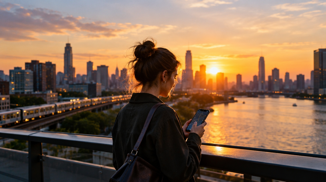 A person overlooking the city at sunset, exploring the paths they crossed