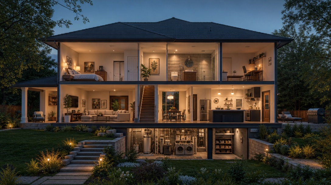 A well-kept home at dusk