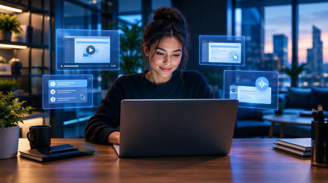 A documentation team member using a video guide workspace