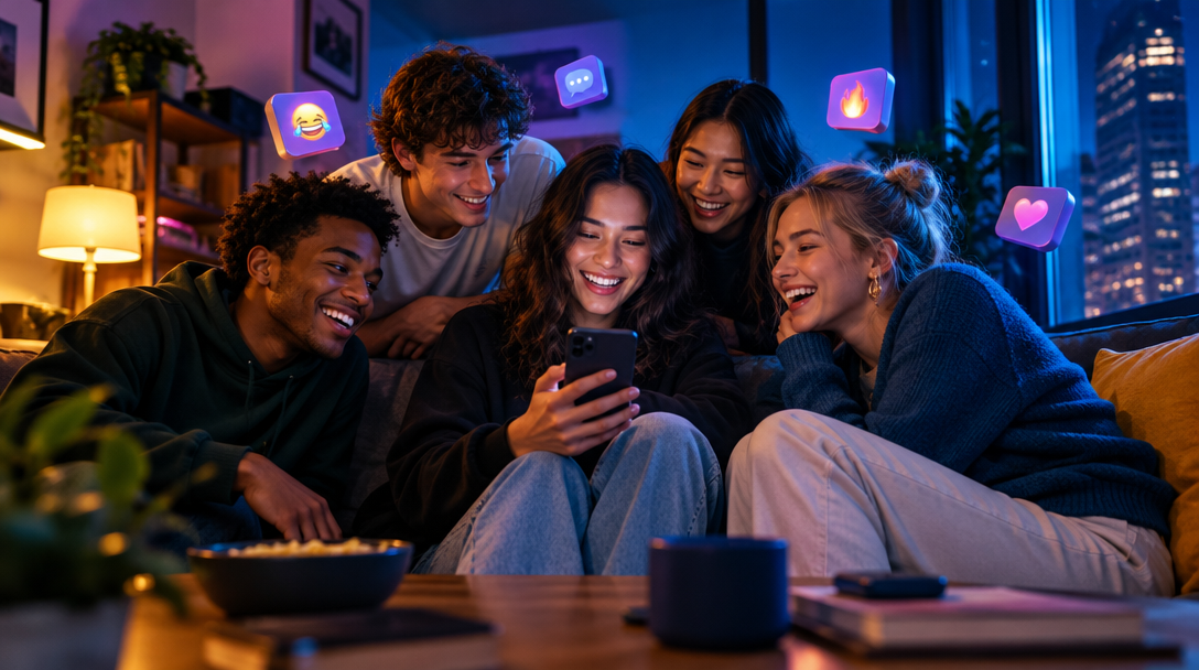 Friends looking at a phone together