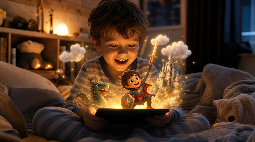 A child enjoying a StorySprout bedtime adventure
