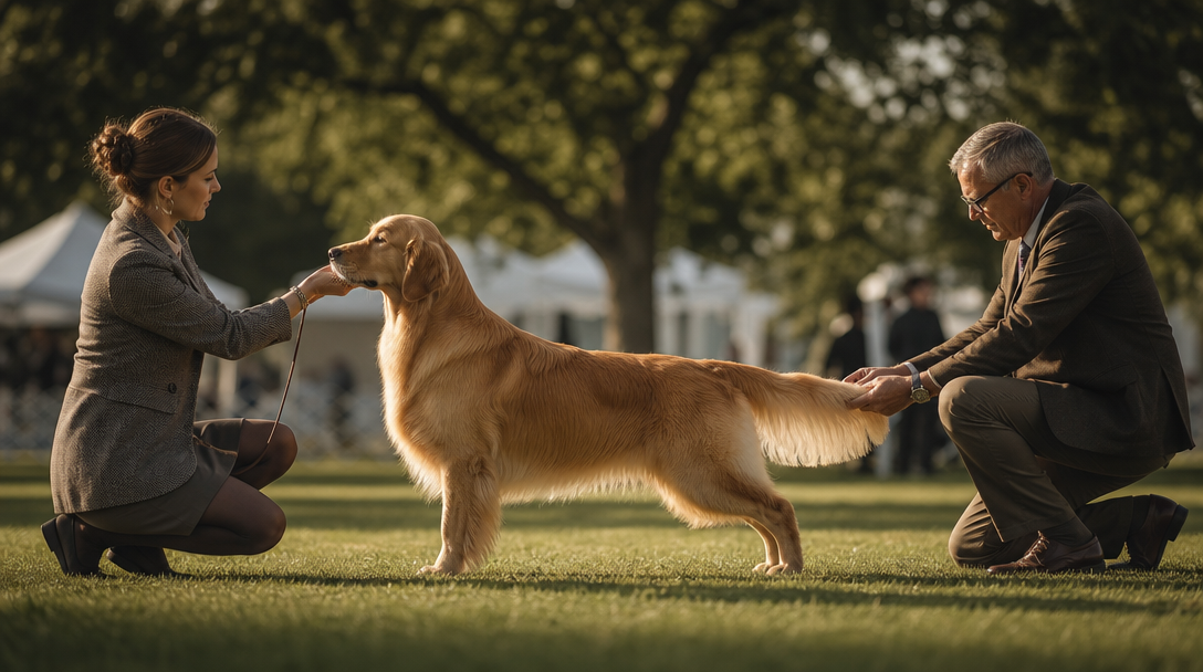 Dog standing in profile for evaluation