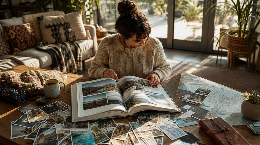Personal travel photographs arranged inside an Atlas Zine