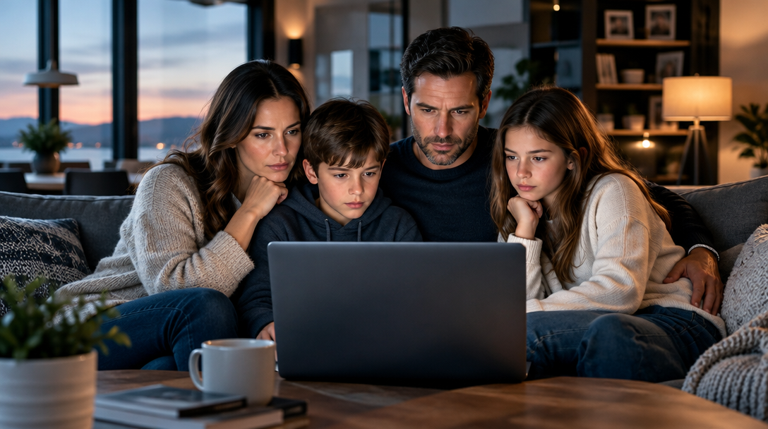 A family reviewing information together at home